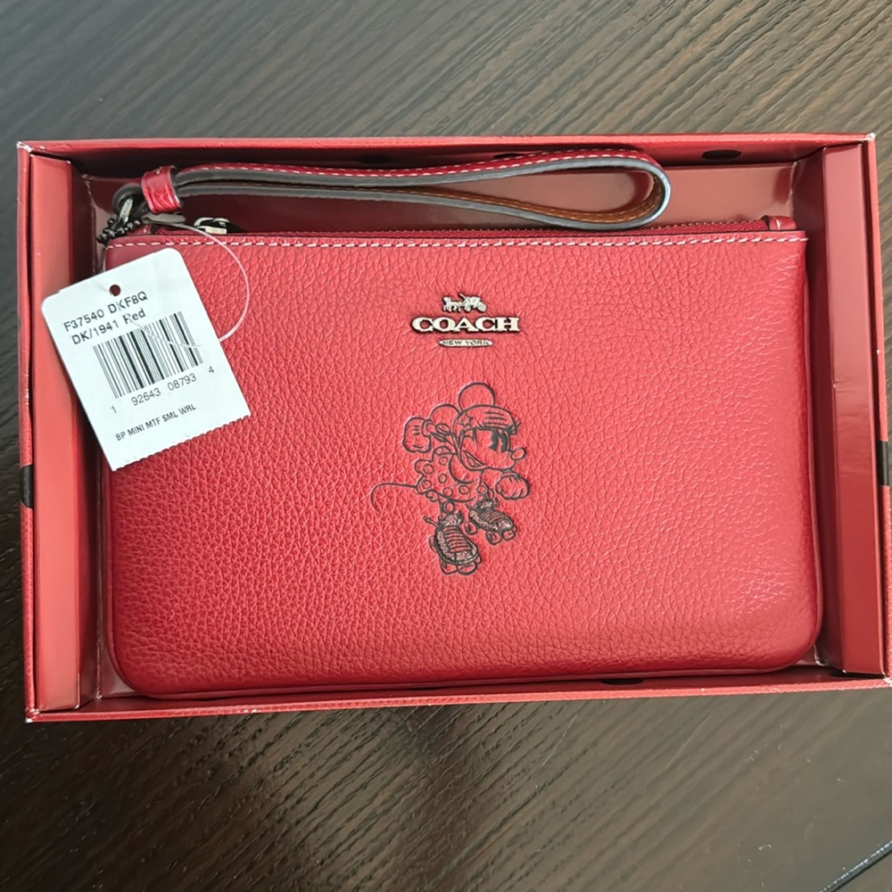 Disney x coach red zip pouch NWT
